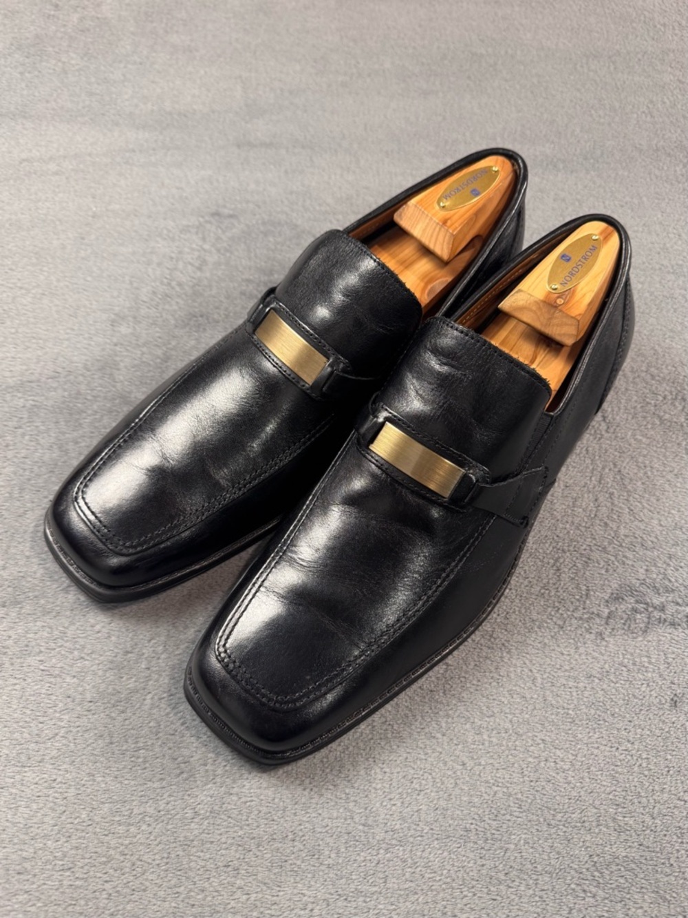Donald J. Pliner Black Leather Slip-On Horsebit Loafers